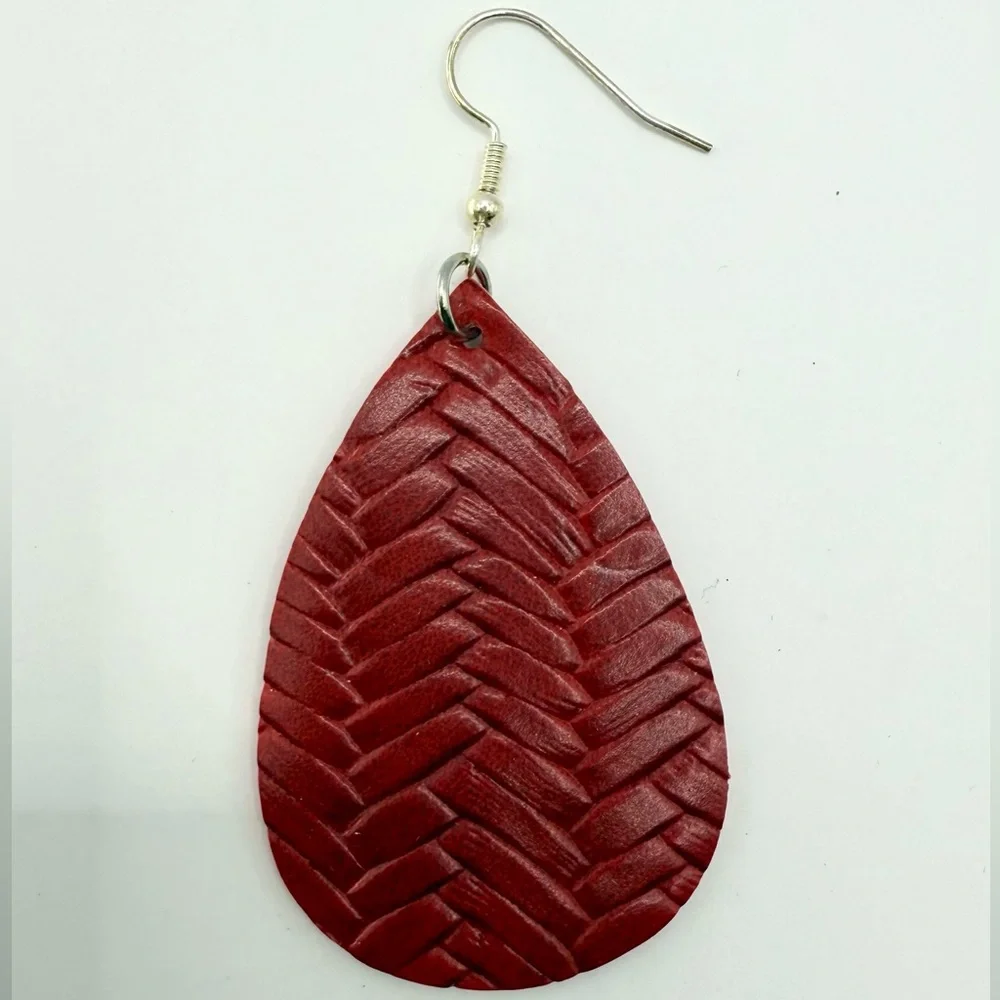 Braided Faux Leather Teardrop Earrings | Basket Weave Lightweight